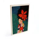 Cuadro de madera mujer con flores rojas y vestido estampado - Hülya