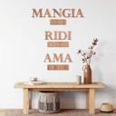 Décoration murale en bois placage d'acajou - Mangia bene, Ridi spesso, Ama