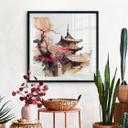 Póster Pagoda japonesa con cerezos en flor - Jaszke - Cuadrado