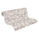 Non-woven tapet natur - fint stribemønster i greige & terracotta