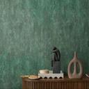 Non-woven tapet med metallic effekt i grønt ensfarvet struktureret tapet design