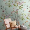 Blomstertapet mintgrønt farverigt - non-woven tapet med blomstermotiv til soveværelse & stue