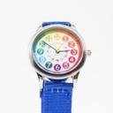 Kinder Armbanduhr - Lernuhr analog - Blau mit Regenbogen Zifferblatt
