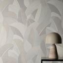 Ikke-vævet tapet Isabelle Golden Canopy palmer cremehvid - palmeblade jungle metallic gang
