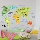 Wallsticker - Verdenskort Dyr, engelsk