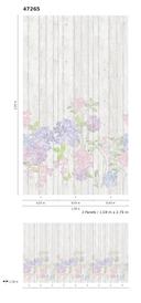 Fototapet med små blomster på træhegn Grå, træ-effekt 2,70 x 1,59 m