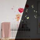 Wallsticker Teddybjørn med balloner som er selvoplysende i mørke - vægprint