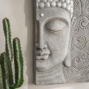Buddha Wandskulptur - Asiatische Wanddeko aus Kunststein mit Seil - 41x78 cm
