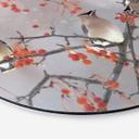 Tableau sur alu-Dibond rond Li - Trois oiseaux dans un paysage d'hiver