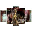 5 stykke lærredstryk Buddha Golden Abstraktion