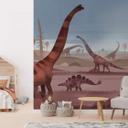 Fotomural de habitación infantil En la tierra de los dinosaurios - marrón