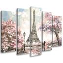 5 stykke lærred print Eiffeltårnet Pastel Pink