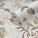 tapet, non-woven blomstertapet Flora hvid, grøn