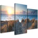 3 stykke lærredstryk, hav ved solnedgang