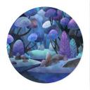 Póster Bosque encantado en azul noche - DigitalArtsi - Redondo