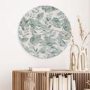 Billede Jungle Leaves Watercolour Cream - Bloomery Decor - rund – print på aluminium (Alu-Dibond)