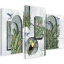 Lærred print 3 stykker, former i væggen med planter og fugle Toucan Koliber