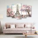 5 stykke lærred print Eiffeltårnet Pastel Pink