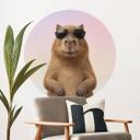 Wallsticker cool kapivar med solbriller - rund