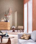 Papel pintado no tejido con motivo cuadriculado brillante beige, textura roja