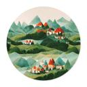 Póster Treechild - Pequeño pueblo en medio de verdes colinas - Redondo