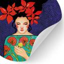 Vinilo decorativo Mujer con corona de flores rojas y pájaro - Hülya - Redondo
