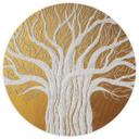 Abstrakt hvidt livstræ | Guld og hvid trækunst - Grande - Rund - vliesetapet/selvklæbende non-woven 