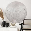 Muursticker wilde bloemenweide met vlinders in Scandinavisch ontwerp - Ms Tiff - Rond