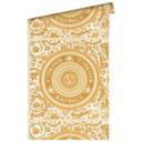 Versace design tapet i guld og hvidt non-woven tapet med Versace bogstaver blomsterdesign
