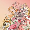 Non-woven tapet - Flamingoer og liljer - 200 x 280 cm