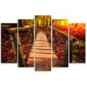 5 stykke lærred Print Autumn Forest Leaves Bridge
