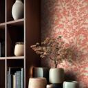 Papier peint intissé Lin Zen Branches beige rouge métallisé asiatique - orange arbres papier peint f