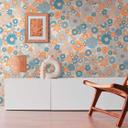 Vintage blomstertapet blå orange - blomstertapet i retrostil - Ikke-vævet tapet