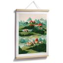Póster infantil Treechild - Pequeño pueblo en medio de verdes colinas