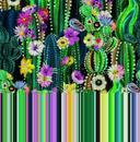 Fototapet med motiv af akvarelkaktus med blomster og prikmønster 2,7 x 2,65 m