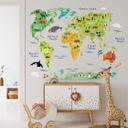Wallsticker - Verdenskort Dyr, engelsk