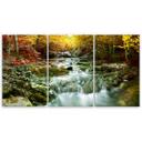 3 stykke lærred Print Autumn Forest Waterfall Rocks