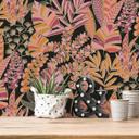 Papel pintado hojas negro naranja rosa - papel pintado tejido-no tejido plantas de la jungla