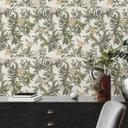 plantetapet med blomster hvid grøn - non-woven tapet med blomstermotiver