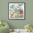 Póster infantil Dinosaurios de colores en el bosque primitivo - Bonne Müller - Cuadrado