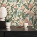 Papel pintado estampado con hojas y hierbas verde crema - Papel pintado tejido-no tejido jungla