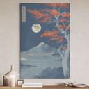 Canvasbillede fuldmåne over toppen af Fuji-san | Vintage Art - Roze