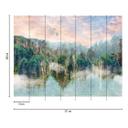 Fototapet fantasilandskab bjerge grøn blå - nonwoven tapet med tågemotiv til stuen