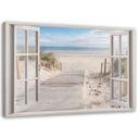 Canvasbillede, Vinduesudsigt strand havlandskab