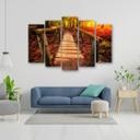 5 stykke lærred Print Autumn Forest Leaves Bridge