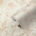 non-woven tapet med blomster og fugle hvid brun - tapet blomstermotiver i karakterstil