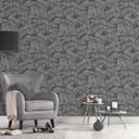 Papel pintado Jungla gris antracita plateado con efecto metálico - Papel pintado tejido-no tejido palmeras
