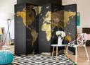 Screen room divider - Verdenskort på mørk baggrund, 5-delt - 225x172 cm