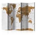 Screen room divider - Verdenskort - Hvide oceaner, 5-delt - 225x172 cm