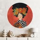 Vinilo decorativo Mujer sonriente con flores naranjas - Hülya - Redondo
